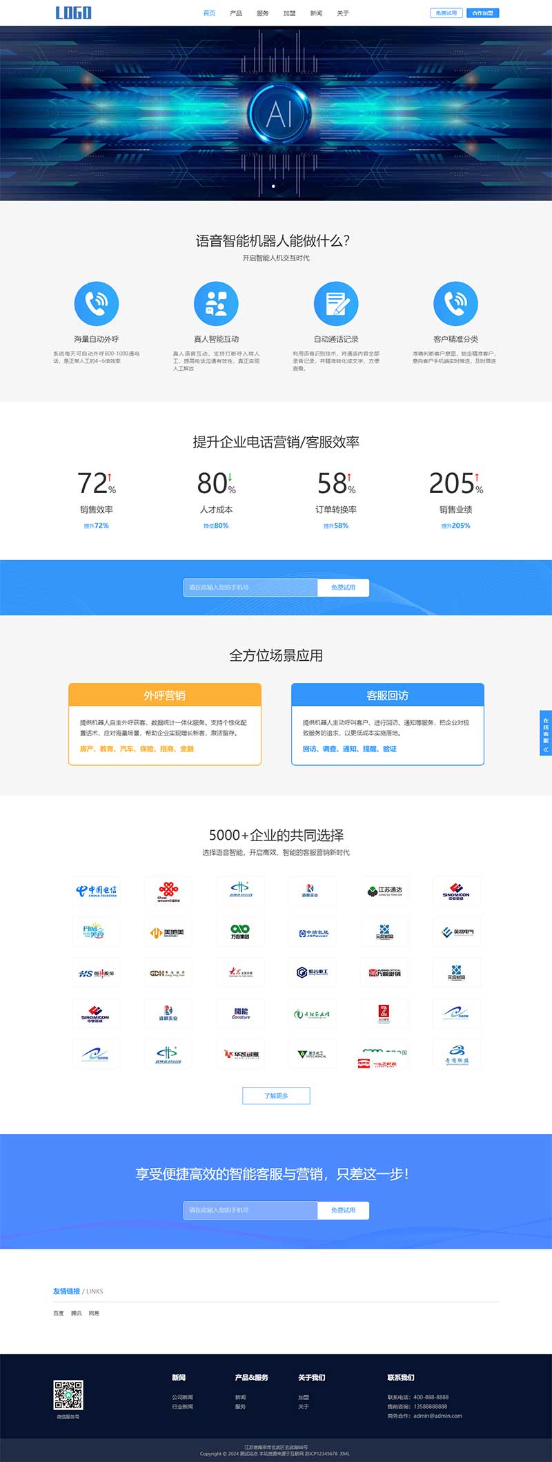 (自適應手機端)智能電話AI機器人語音軟件網站模板 (自適應手機端)智能電話AI機器人語音軟件網站模板
